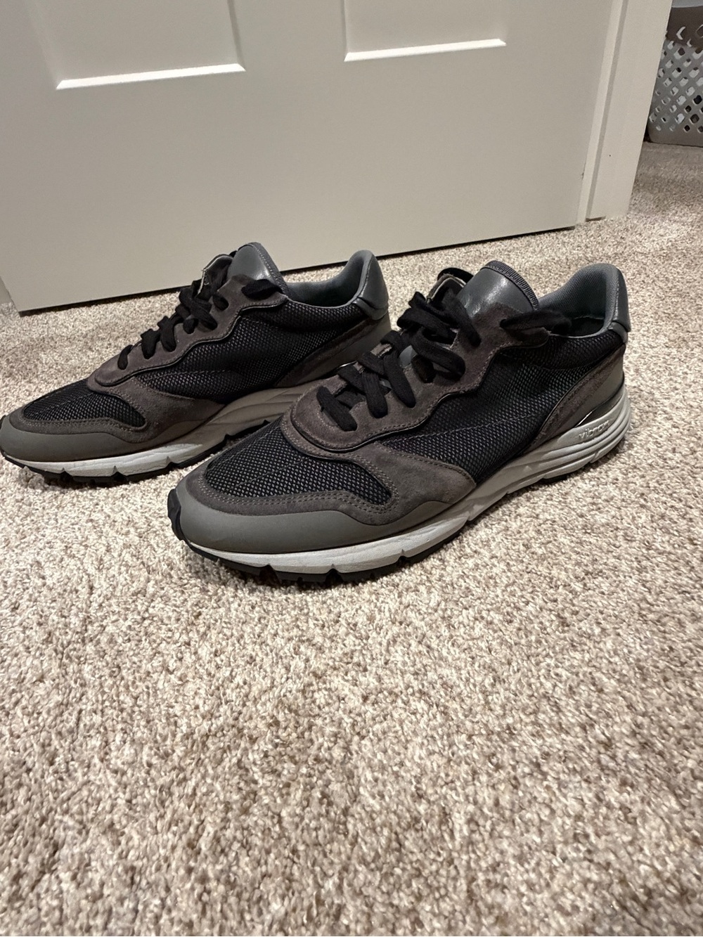 John Elliott Black and Gray Mesh Suede Sneakers